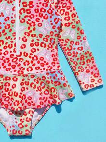 新款时尚女童连体泳衣连衣裙，长袖三角泳裤，女童泳装 - 彩色 - 查看 5