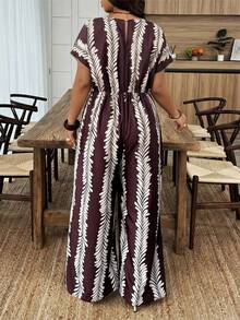 Weeklong Jumpsuit Wanita Leher V dengan Motif Simpul Putar, Jumpsuit Kasual untuk Liburan & Sehari-hari, Musim Semi/Panas - MultiWarna - View 2