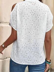 Solivie 女士花卉镂空刺绣露肩时尚上衣 - 白色 - 查看 2