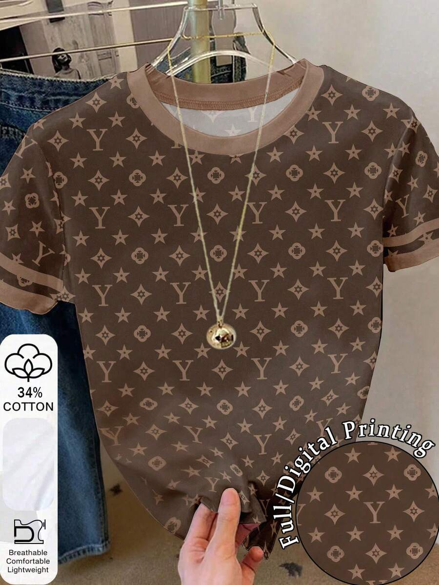 Resyla Áo thun nữ tay ngắn cổ tròn in chữ, kiểu dáng thường ngày, đa năng. - Nhiều màu - Xem 1