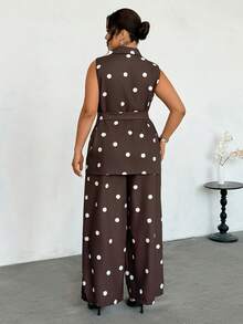 Firerie 大码女式波点上衣和阔腿裤两件套休闲套装 - 棕色 - 查看 2