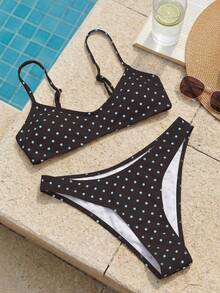 Swim Mod Bộ bikini gợi cảm cổ chữ V màu xanh hải quân và trắng chấm bi kiểu Bohemian, dây đeo có thể điều chỉnh, dành cho kỳ nghỉ. - Nhiều màu - Xem 3