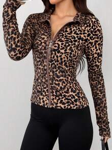 DAZY Áo khoác thể thao năng động họa tiết da báo, thích hợp cho mùa xuân và mùa hè. - Cà phê nâu - Xem 4