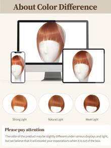 夹式刘海 100% 真人发刘海 33# 铜红色夹式刘海带鬓角真人发假刘海接发自然造型适合女性 G 日常佩戴 - S33 - 查看 9