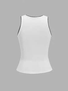 SHEIN EZwear 2 piezas Camiseta de mujer casual y cómoda con contraste de color y bordado de flor de concha - Multicolor - Ver 4