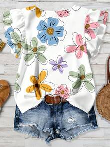 EMERY ROSE Casual Romantic Floral Print Plus Size Women Shirt, Suitable For Summer, Vacation - Multicolor - View 7