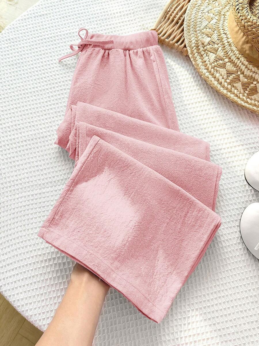 SHEIN Quần ống đứng cạp trung bình thoải mái, tối giản, dành cho bé gái tuổi teen. - Bụi hồng - Xem 1