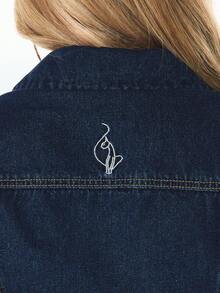 BABYPHAT Áo khoác denim nữ dáng dài, màu xanh đậm, cài cúc phía trước, thắt eo, đính đá lấp lánh, có túi ngực, thích hợp cho mùa thu đông. - Màu xanh lam - Xem 7