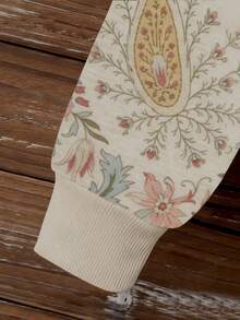 EMERY ROSE 女士户外休闲复古套装，秋冬新品，花卉印花设计，街头摄影，返校季，教师节，杏色，大码卫衣 - 黑色 - 查看 4