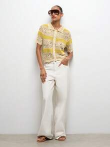 Áo khoác cardigan không tay nhẹ, chất liệu dệt kim thoáng khí, viền ren, phong cách boho bãi biển MAIJA. - Màu be - Xem 3