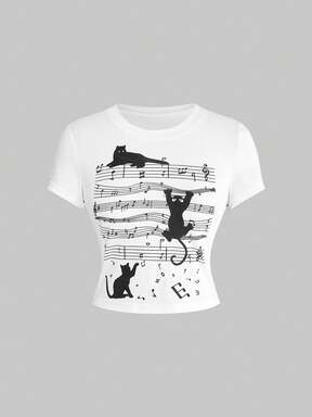 Kawaii Cat Print T-Shirt For Women, Spring/Summer