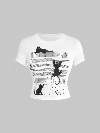 Camiseta con estampado de gato kawaii para mujer, primavera/verano