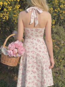 SHEIN 少女露背蝴蝶结碎花优雅度假连衣裙 - 粉色 - 查看 2