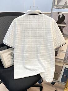 Manfinity Joysei 男士休闲通勤拼接半开襟 Polo 衫 - 白色 - 查看 2