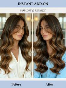 蝴蝶结发片，真人发丝，PU孔发片，12-24英寸，深棕色直发，隐形接发，真人发丝，PU孔发片，柔软丝滑，适合日常、派对、节日和婚礼佩戴。 - S2 - 查看 7