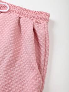 Manfinity Swimmode 男士前扣短袖休闲衬衫短裤套装，夏季 - 粉色 - 查看 7