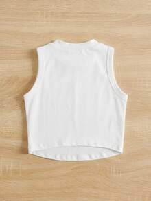 SHEIN 蝴蝶结和樱桃图案，年轻女孩休闲简约卡通无袖圆领背心，适合夏季 - 白色 - 查看 2