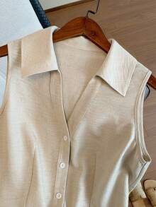 GlowEve Chaleco camisa de un solo pecho de unicolor para mujer, casual/trabajo - Albaricoque - Ver 3