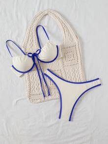 SHEIN 女士撞色滚边泳衣套装，度假沙滩装 - 彩色 - 查看 5