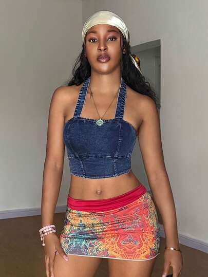 StreetHx 女士纯色露背无袖牛仔吊带背心，夏季