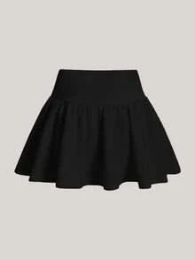 SHEIN Girlism Tween Girls' Solid Color Casual Versatile Daily Wear Mini Skirt,Kids - Black - View 2
