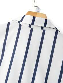 Franclia Women's Casual Elegant Minimalist Commuter Style Striped Sleeveless Shirt And Skirt 2-Piece Set, Suitable For Daily Commute - Blue - View 7