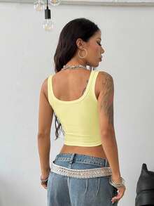 Coolane Women's Summer Concert Outfit Rave Outfit Festival Going Out Renaissance Fair Club Outfits Sexy Y2K Rib Knit White Notched Collar Truncated T-Shirt Tees - Yellow - View 7