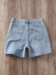 Manfinity Joysei Shorts Denim Masculina com Design de Bolso Frontal, Modelo Largo Liso Azul Claro, Moda Rapper para Uso Diário - Azul - Visão 2