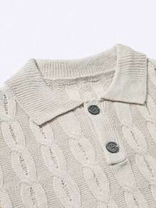 Manfinity CityGents 男士纯色短袖落肩半开襟休闲针织上衣 - 杏色 - 查看 8