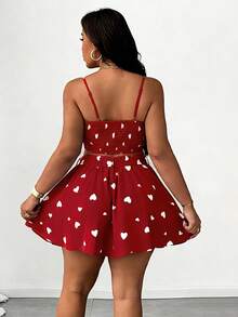 SHEIN Unity Set da due pezzi da donna taglie forti, elegante, con stampa a cuore, canotta con schiena scoperta e vita annodata, gonna a-line a farfalla midi, adatto per spiaggia, festa, festival musicale, primavera/estate, versatile - Multicolore - Visualizzare 2