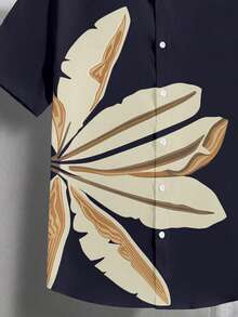 VIVINTIMO Men's Navy Blue Floral Print Vacation Shirt - Black - View 5