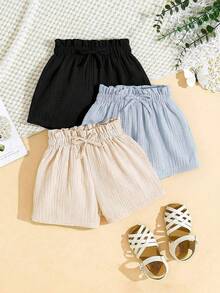 SHEIN LMoss Kids 3 pièces Shorts pour jeunes filles - Bleu ciel - Voir 2