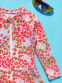 新款时尚女童连体泳衣连衣裙，长袖三角泳裤，女童泳装 - 彩色 - 查看 4