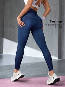 Flexra Denim Stretch Minimalista de Cor Sólida para o Dia a Dia das Mulheres - Azul - Visão 3