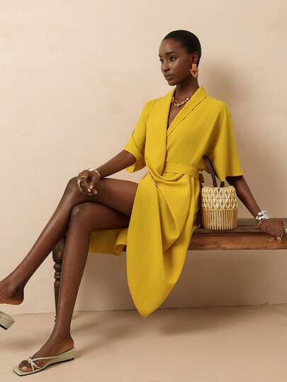 Vesra Stylish Casual Holiday Vacation V-Neck Loose Short Sleeve Women Dress