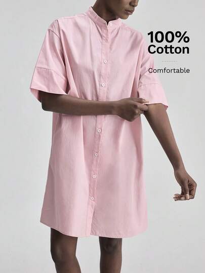 Ontre Women's Pink A-Line Side Slit Mid-Sleeve Shirt Dress, Modern Elegant Wedding Guest Outfit, Minimalist Romantic French Chic Luxurious Feel, Urban Fashionable Business Casual Office Wear, Low-Key Old Money Vibe High-End, Urban Commute High-Quality Airport Fashion Cruise Wear, Middle East Festival Essential, Versatile High-Grade Material, Wedding Series Resort Dress