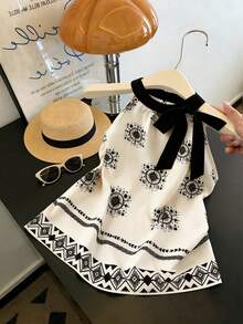 GlowEve 印花梭织面料撞色侧边蝴蝶结系带露背A字型吊带上衣，女士夏季沙滩装 - 彩色 - 查看 3