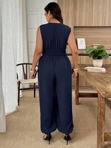 Weeklong Tuta senza maniche con vita stretta e scollo a V, casual per vacanze e uso quotidiano, primavera/estate, taglie comode - Blu Navy - Visualizzare 2