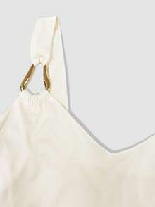 INAWLY 大码女式夏季度假休闲金属装饰吊带V领修身背心，适合派对、约会、邮轮、度假、海滩、音乐节等场合，波西米亚风格 - 杏色 - 查看 5