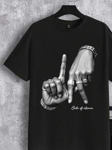 StoneGrade 洛杉矶 LA 字母手势徽标印花时尚街头服饰男士黑色 T 恤套装 - 黑色 - 查看 3