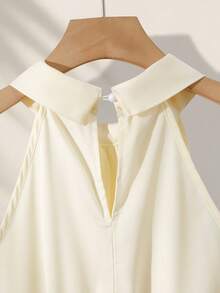 Franclia Women's Shirt With Neck Tie, Ruffle Hem - White - View 4