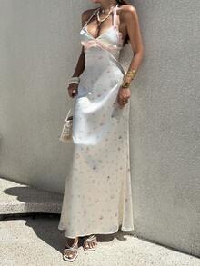 Sunnyshic Đầm nữ thanh lịch, nhẹ nhàng, sang trọng, dây mảnh, thắt eo bằng ren hoa, thích hợp cho kỳ nghỉ xuân/hè. - Nhiều màu - Xem 5