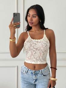 Slaydiva Áo hai dây ren gợi cảm, dễ thương và đa năng, dáng ôm, màu trắng, thích hợp cho mùa hè. - trắng - Xem 5