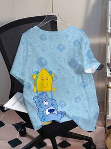 SHEIN X Care Bears 大码女式圆领卡通字母印花休闲百搭日常短袖T恤 - 白色 - 查看 2