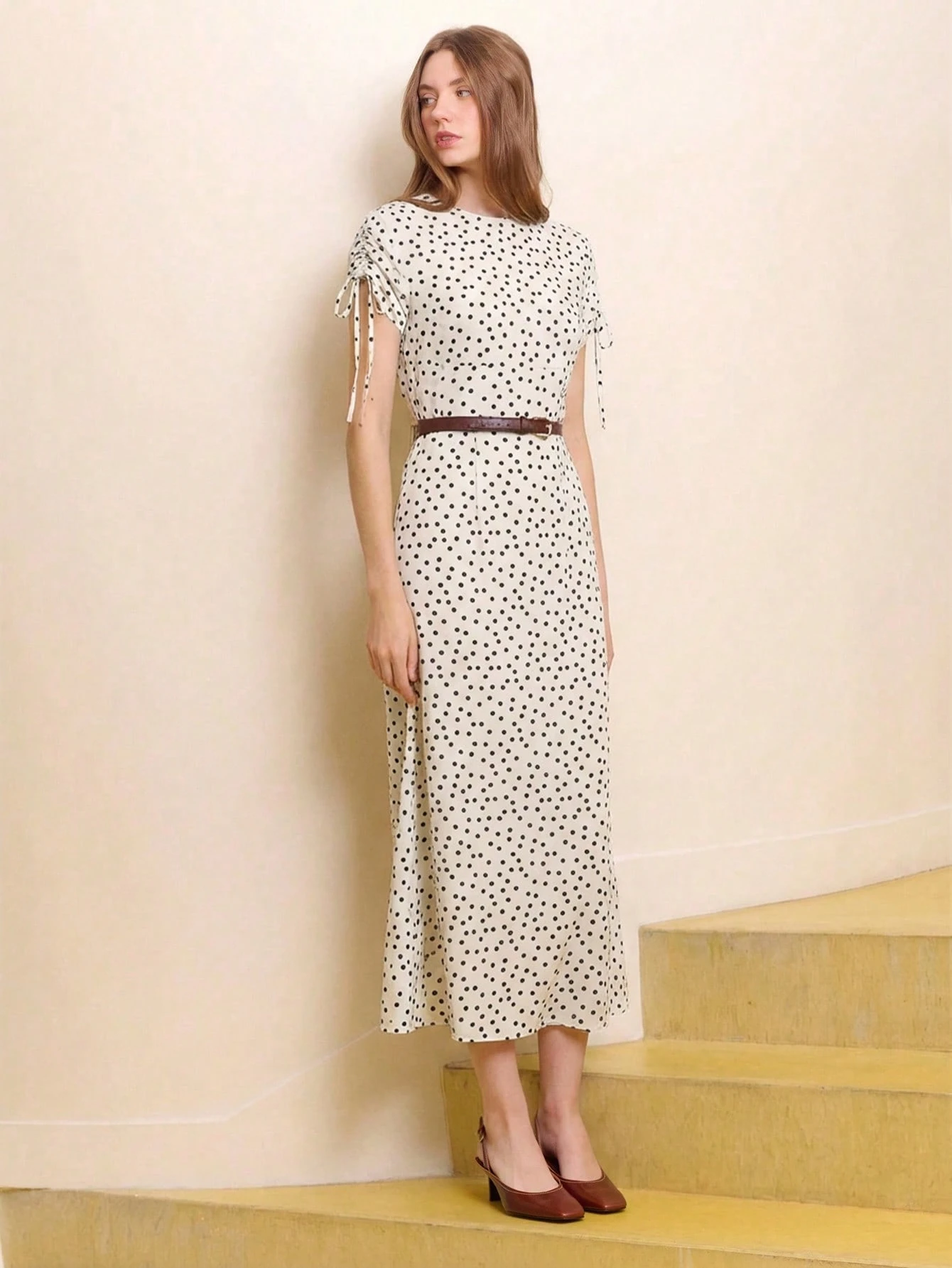 Elegant White Polka Dot Maxi Dress Spring Summer Office Dress Vacation Dress French Style Dress