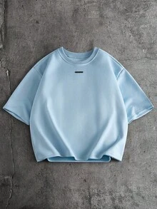 AXEPEAK Men's Casual Loose Short Sleeve T-Shirt, White With Printed Rhinestone Handmade Label, Summer - Sky Blue - View 2