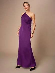 Maija 蕾丝拼接露背优雅紫红色美人鱼连衣裙 - 紫色 - 查看 5