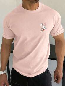Manfinity Hypemode 男士圆领短袖休闲兔子图案T恤，夏季日常穿着 - 淺粉色 - 查看 2