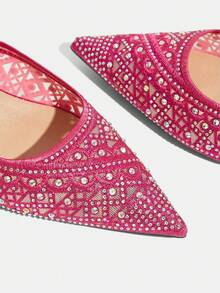 CUCCOO TILAWA Women's Fashionable Party Rhinestone Chunky Heel Pumps - Red - View 5