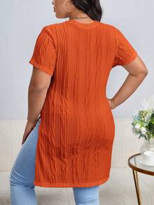 SHEIN Essnce Áo thun dáng rộng, màu trơn, xẻ tà bên hông, thích hợp cho mùa hè. - trái cam - Xem 2